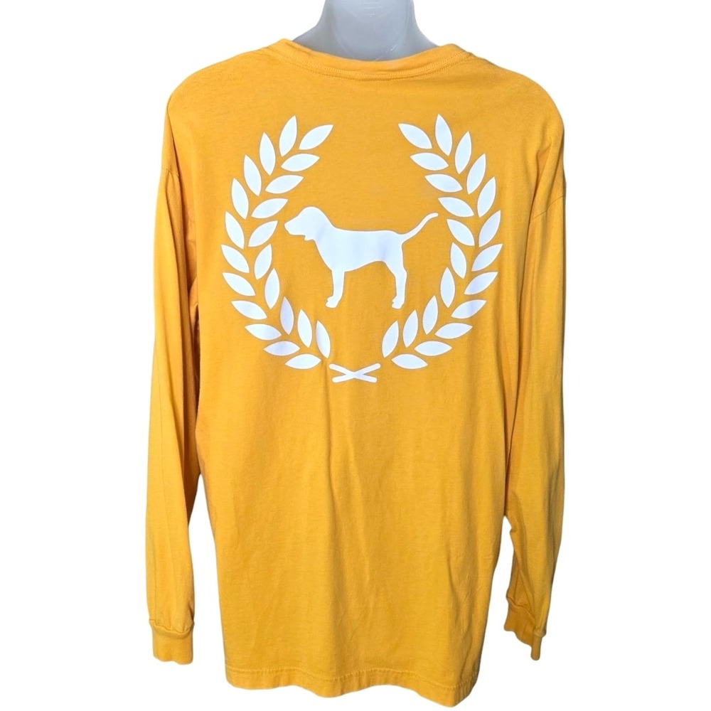 Victorias Secret Pink Womens Preppy Dog Logo Shirt Size M Gold Long Sleeve
